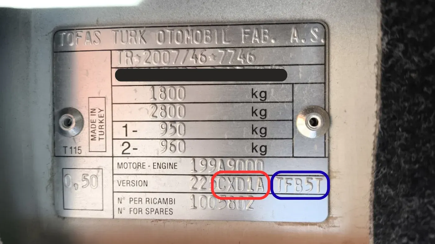 Fiat Fiorino 2018 öncesi metal etiket: varyant ve version bilgisi